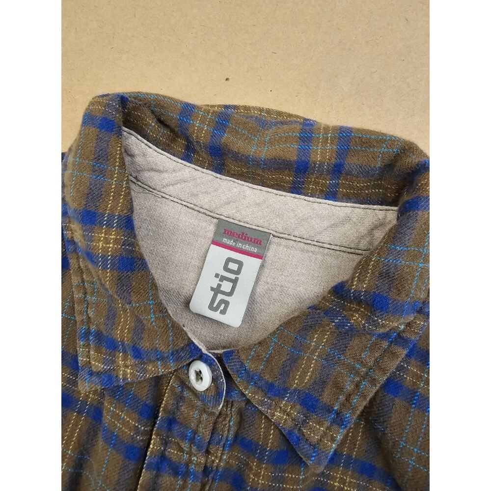 Stio Plaid Flannel Shirt Women’s Size Medium Green Tartan Cotton Button Up - Picture 8 of 10